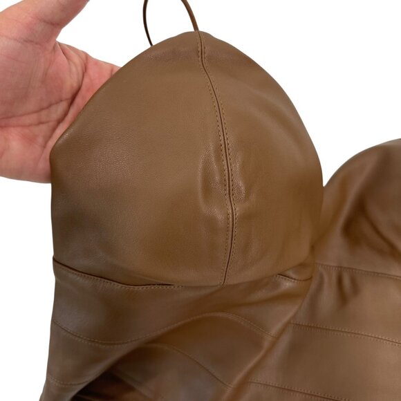 Brown Faux Leather Crop Top With Spaghetti Straps - Size M By Versona - Picture 2 of 11